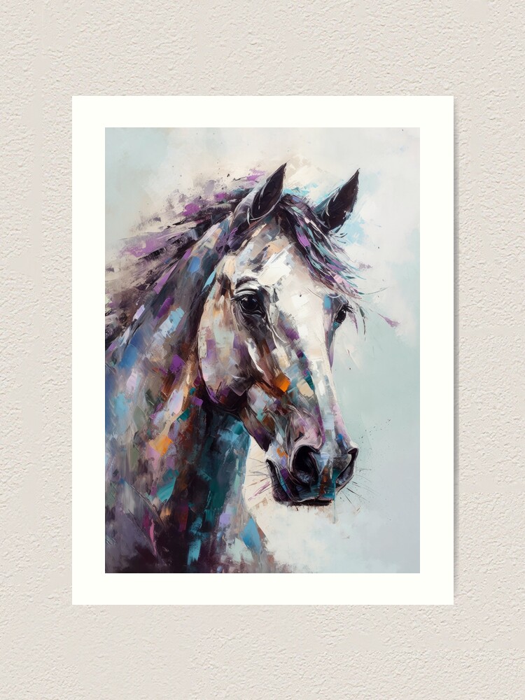 Original watercolor painting Running grey horse fine art popular small artwork nursery gift animal horses realism starry living room pet paper A4