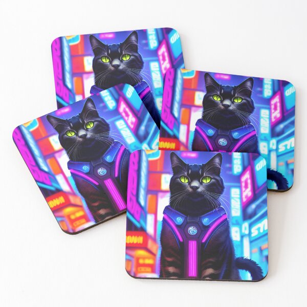 Item preview, Colorful Futuristic Cyber Cat Neon Ai Art Cyberpunk Design designed and sold by CyberArtWorld.