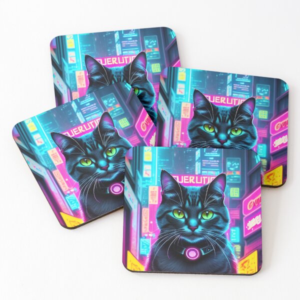 Item preview, Cyberpunk Aesthetic Cyber Neon Cat designed and sold by CyberArtWorld.