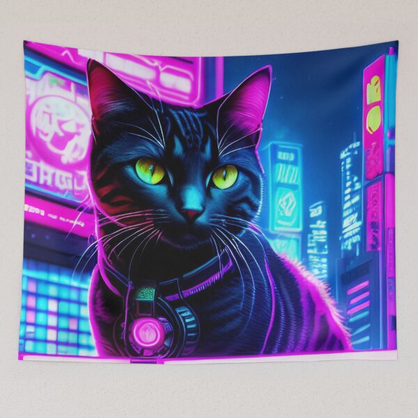 Item preview, Cyberpunk neon cat #1 designed and sold by CyberArtWorld.