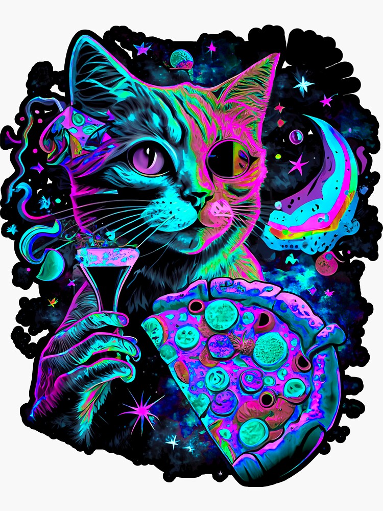 Galaxy Cat Pizza DJ Sticker Space Cat Sticker Funny Sticker 