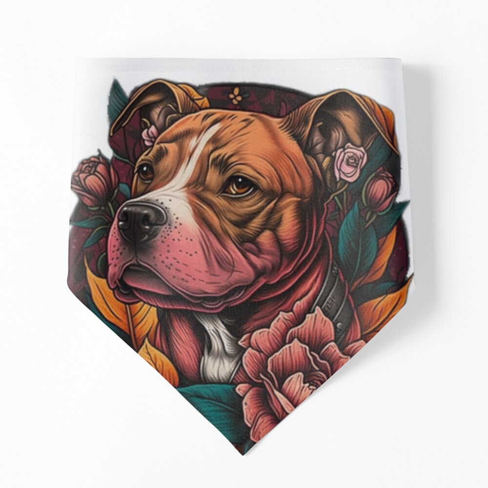 colourful t-shirt design of sticker A fierce pitbull dog in black and white  only his head displayed with a gold background and his hair spread out like  a fire and even his