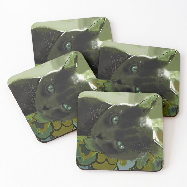 Item preview, Grey cat on green patchwork’ designed and sold by Jacinta hunt.