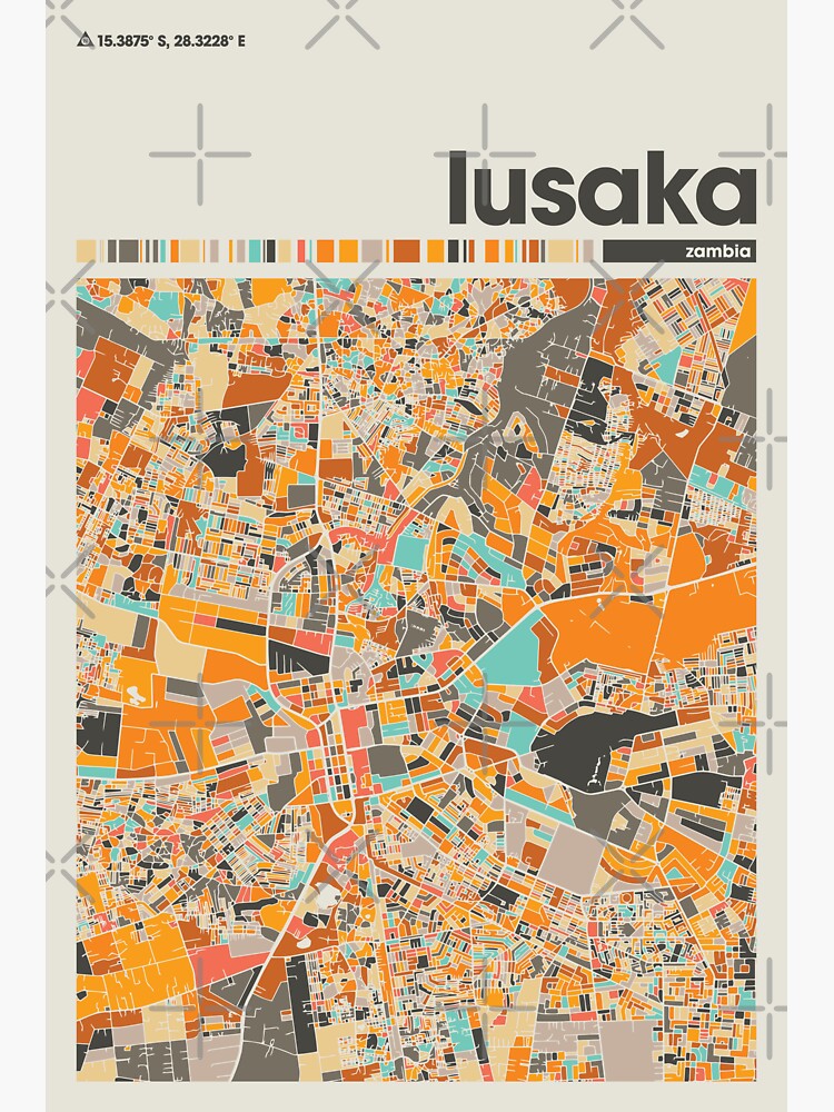 Lusaka Colorful Map City Of Lusaka Map Lusaka Minimalist Map Lusaka   Bg,f8f8f8 Flat,750x,075,f Pad,750x1000,f8f8f8 