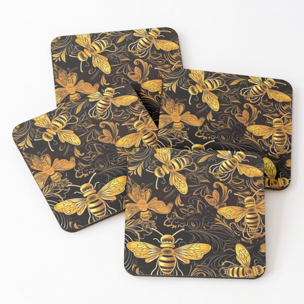 Item preview, Golden Abstract Honey Bees Pattern designed and sold by PatternBestFan.