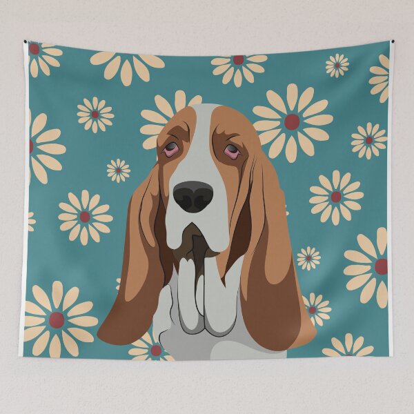 Item preview, Head of Basset Hound Dog on Spring Flower Pattern Background designed and sold by SeasonalDogs.
