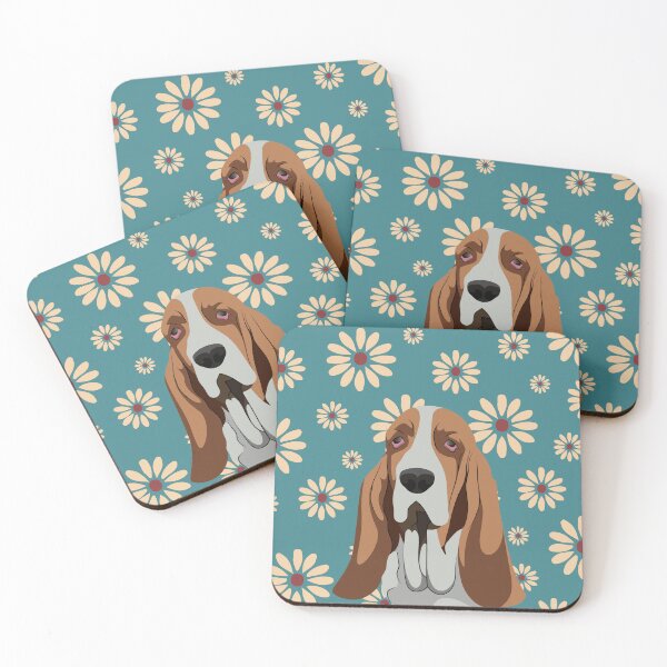 Item preview, Head of Basset Hound Dog on Spring Flower Pattern Background designed and sold by SeasonalDogs.