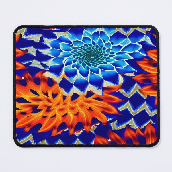 Item preview, Geometric Floral Design of Orange and Blue Flowers with Triangular Background Pattern designed and sold by deniselynnimage.