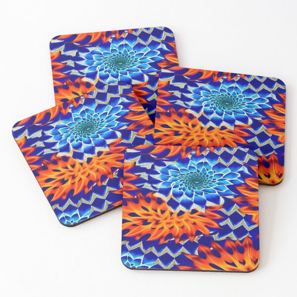 Item preview, Geometric Floral Design of Orange and Blue Flowers with Triangular Background Pattern designed and sold by deniselynnimage.