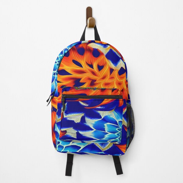 Item preview, Geometric Floral Design of Orange and Blue Flowers with Triangular Background Pattern designed and sold by deniselynnimage.