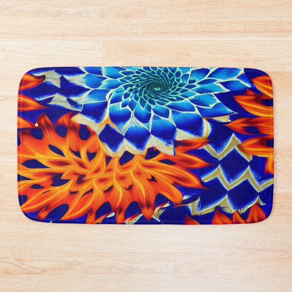 Item preview, Geometric Floral Design of Orange and Blue Flowers with Triangular Background Pattern designed and sold by deniselynnimage.