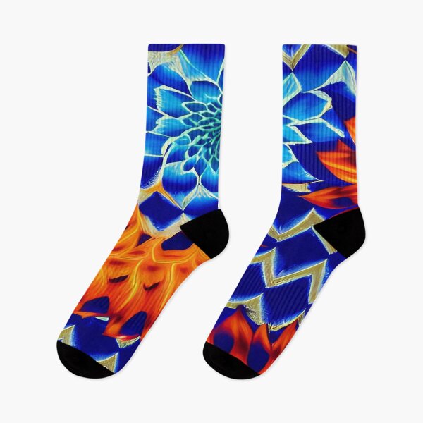 Item preview, Geometric Floral Design of Orange and Blue Flowers with Triangular Background Pattern designed and sold by deniselynnimage.