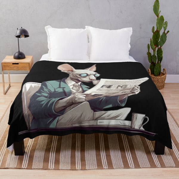 Item preview, Caffeinate and advocate - Sphinx Cat Reading Newspaper in Glasses - Funny Cat Art designed and sold by CRAZY&ART.