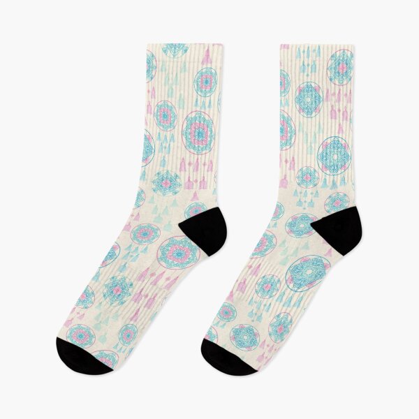 Item preview, Pink and teal dreamcatcher on cream seamless pattern designed and sold by marufemia.