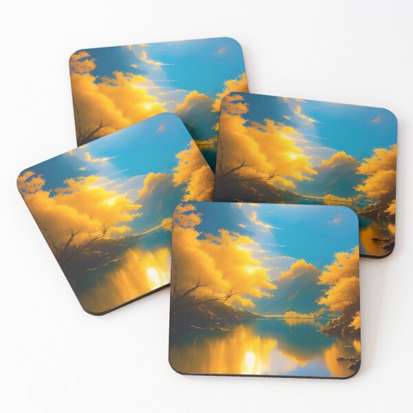 Item preview, Mountains and Valleys with River Water Flowing and Golden Leaves on Trees designed and sold by deniselynnimage.