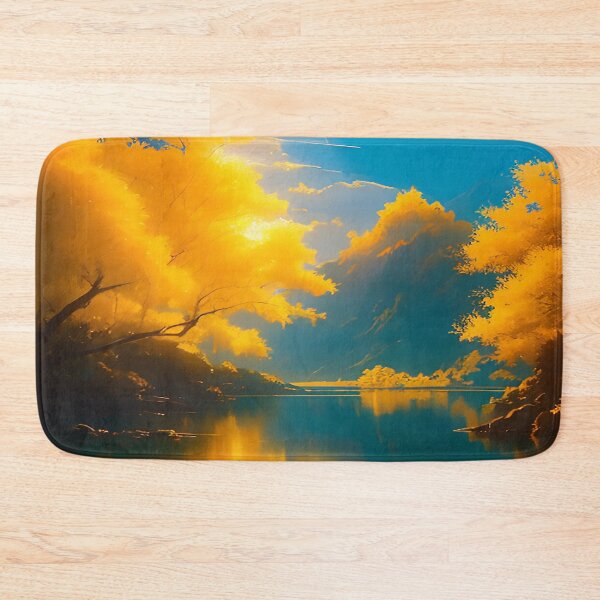 Item preview, Mountains and Valleys with River Water Flowing and Golden Leaves on Trees designed and sold by deniselynnimage.