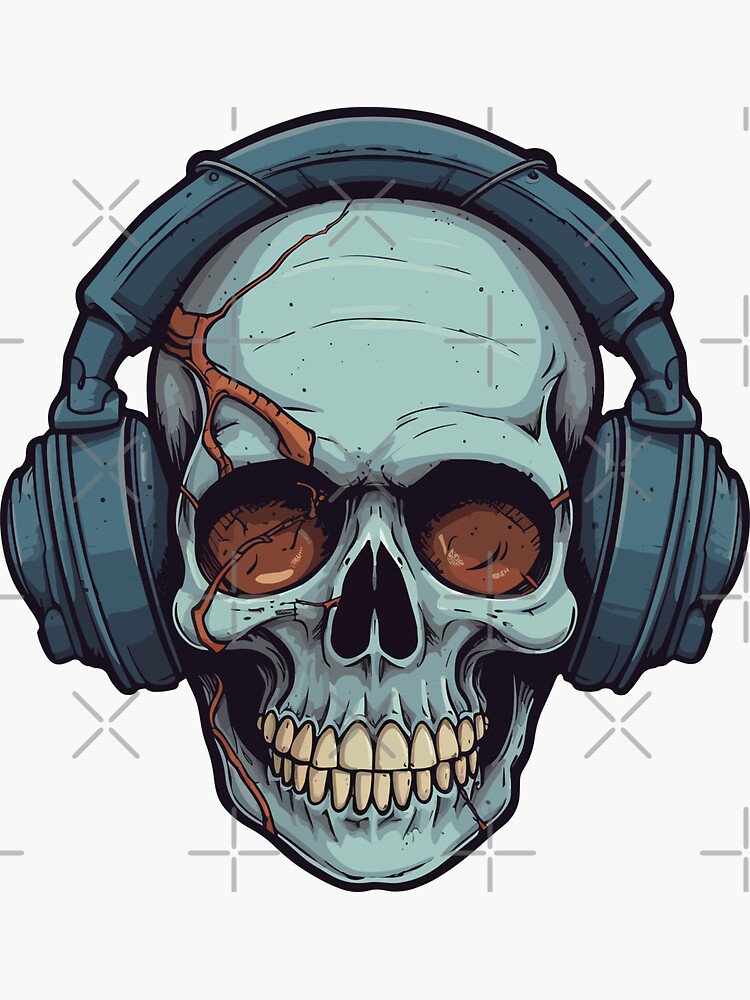 skull with headphones | Sticker