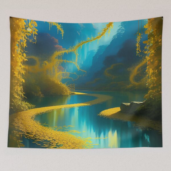 Item preview, Golden Leaves along a Meandering River in the Valley of a Mountain designed and sold by deniselynnimage.