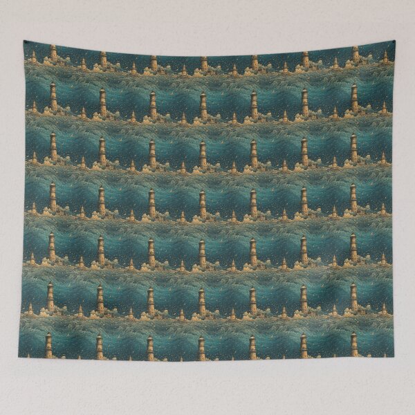Item preview, A tiling lighthouse pattern in the style of sam spratt designed and sold by paulstamp.