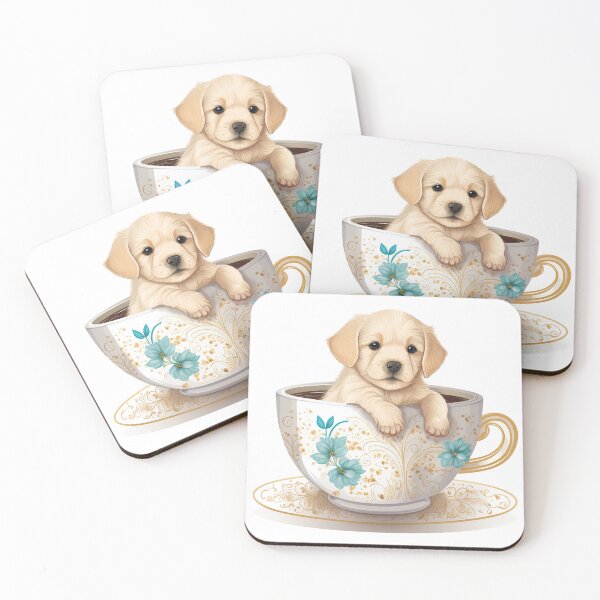 Artikelvorschau, Golden Retriever Welpe in Teetasse entworfen und verkauft von ImaginePrintsHQ.