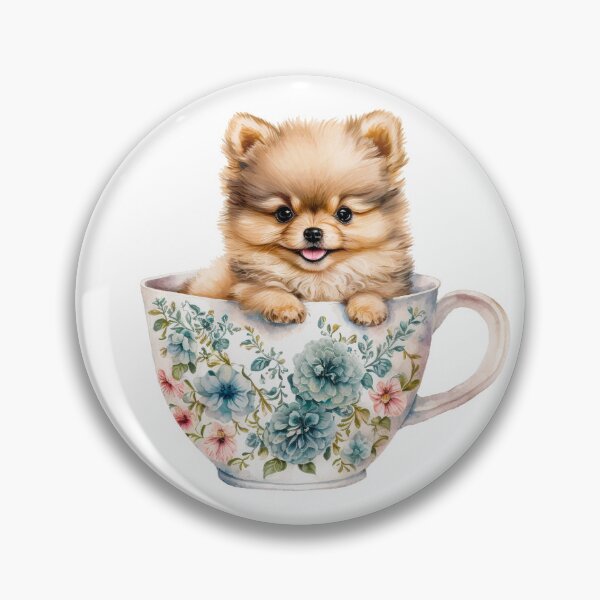 Item preview, Pomeranian Puppy in Floral Tea Cup designed and sold by ImaginePrintsHQ.