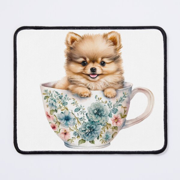Item preview, Pomeranian Puppy in Floral Tea Cup designed and sold by ImaginePrintsHQ.