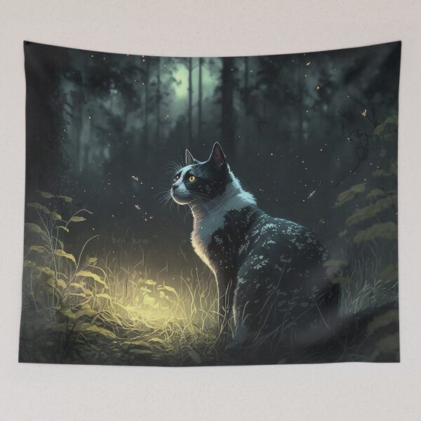 Aperçu de l'œuvre chat pie noir et blanc se refroidissant dans la forêt au crépuscule 3 créée et vendue par IntrepidPanda.