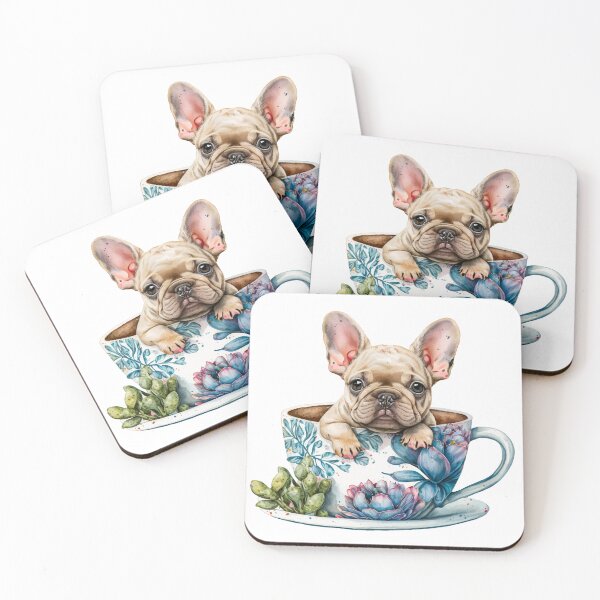 Artikelvorschau, Welpe der französischen Bulldogge in der Blumentee-Tasse entworfen und verkauft von ImaginePrintsHQ.