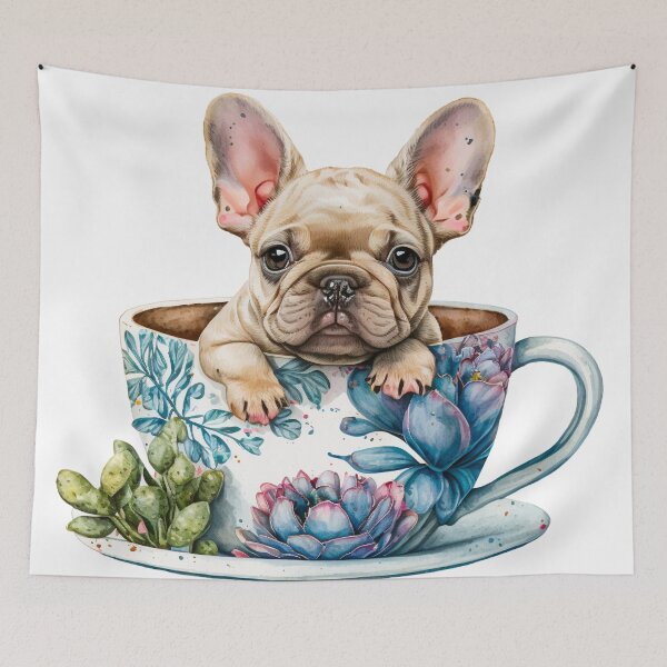 Item preview, French Bulldog Puppy in Floral Tea Cup designed and sold by ImaginePrintsHQ.