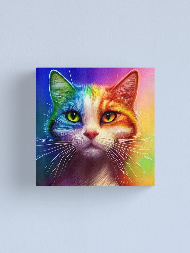 Rainbow cat wall art canvas