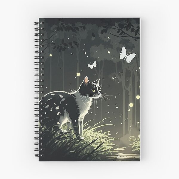 Item preview, gato pío blanco y negro relajándose en el bosque al atardecer 5 designed and sold by IntrepidPanda.