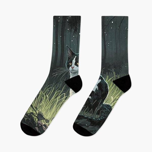 Item preview, black and white piebald cat chilling in the forest at dusk 8 designed and sold by IntrepidPanda.