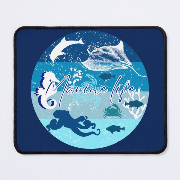 Item preview, Marine Life, illustration in various shades of blue with beautiful silhouettes of ocean animals. designed and sold by Malogue.