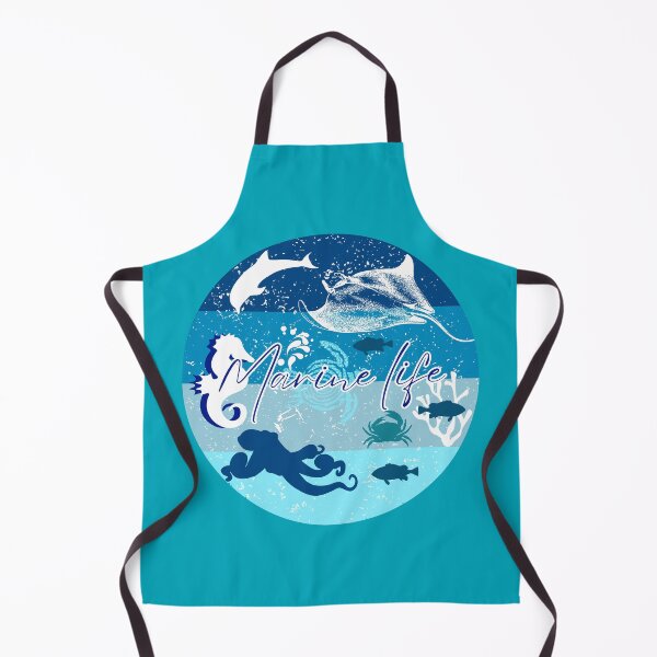 Item preview, Marine Life, illustration in various shades of blue with beautiful silhouettes of ocean animals. designed and sold by Malogue.