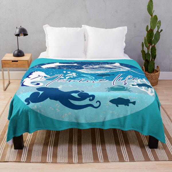 Item preview, Marine Life, illustration in various shades of blue with beautiful silhouettes of ocean animals. designed and sold by Malogue.