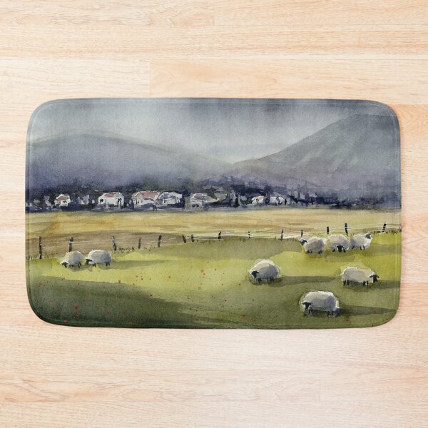 Item preview, Sheep Countryside Landscape Painting designed and sold by Olga Shvartsur.