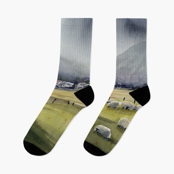 Item preview, Sheep Countryside Landscape Painting designed and sold by Olga Shvartsur.