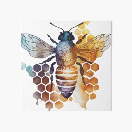 A Watercolor Bee Over Honeycomb pattern - Boho Animals Art Board