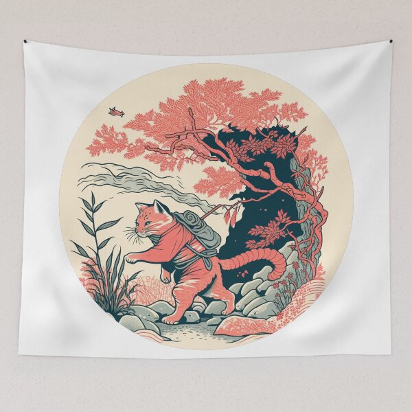 Item preview, Japanese hunter cat in the woods designed and sold by Oonyme.