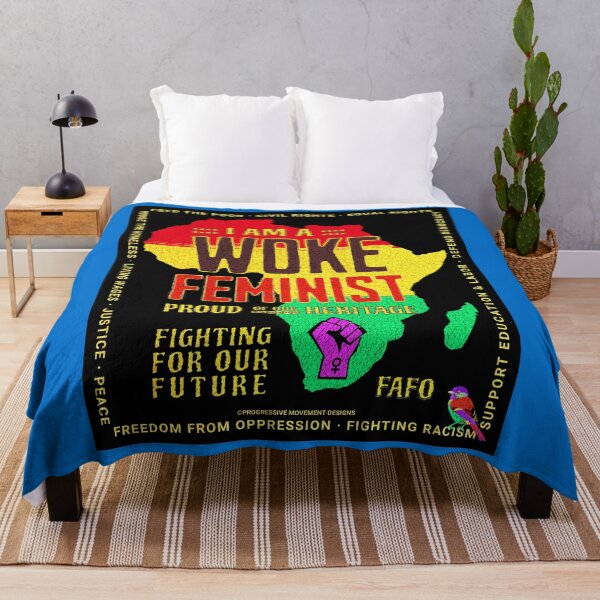 Item preview, PMD00762 Progressive Movement Designs Woke Feminist Africa design shows you are woke and support progressive goals for progressive Democrats Independents and Bernie Sanders supporters designed and sold by ProgressiveLeft.