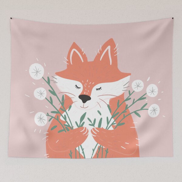 Item preview, Fox Holding Flowers Illustration designed and sold by MY HAPPY PLACE .
