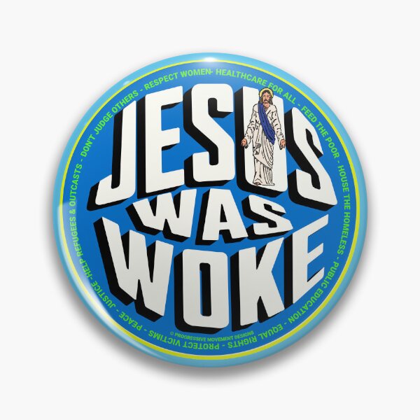 Aperçu de l'œuvre PMD00765 Le design du mouvement progressiste Jesus Was Woke montre que vous êtes éveillé et que vous soutenez les objectifs politiques progressistes des démocrates progressistes chrétiens, des indépendants et des partisans de Bernie Sanders créée et vendue par ProgressiveLeft.