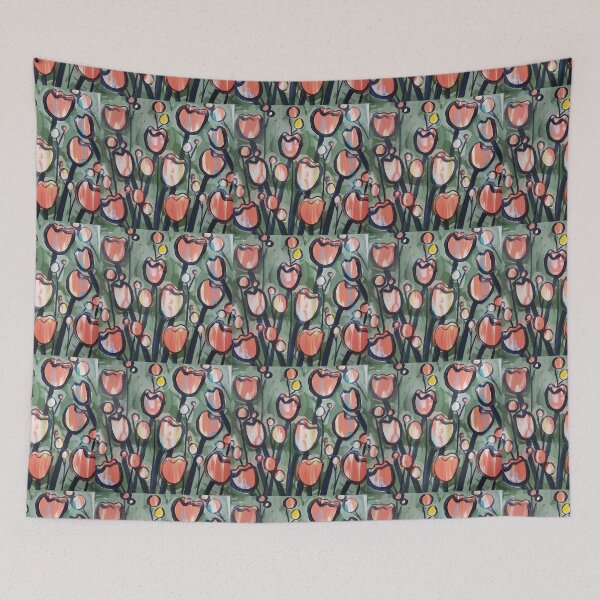 Item preview, Tulip Frenzy, Green + Peach designed and sold by Filomena Jack.