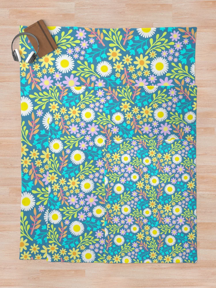 Thumbnail 5 of 6, Throw Blanket, Blue Spring Flower Pattern designed and sold by AlwaysBeColoring.