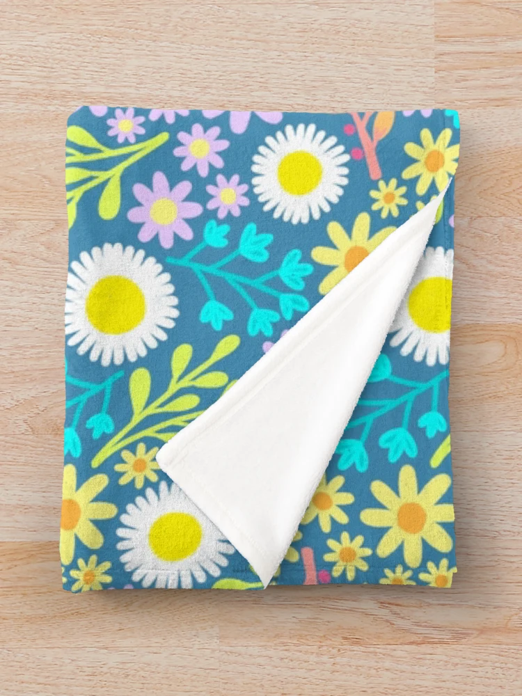Thumbnail 3 of 6, Throw Blanket, Blue Spring Flower Pattern designed and sold by AlwaysBeColoring.