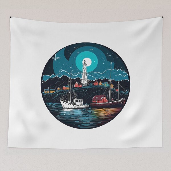 Item preview, Cups, bags, quilts, and t-shirts with a coastal landscape in the moonlight designed and sold by relso.