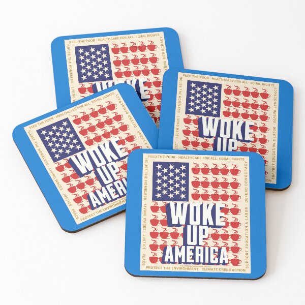 Item preview, PMD00769 Progressive Movement Designs Woke Up America coffee design shows you are woke and support progressive goals for progressive Democrats Independents and Bernie Sanders supporters designed and sold by ProgressiveLeft.