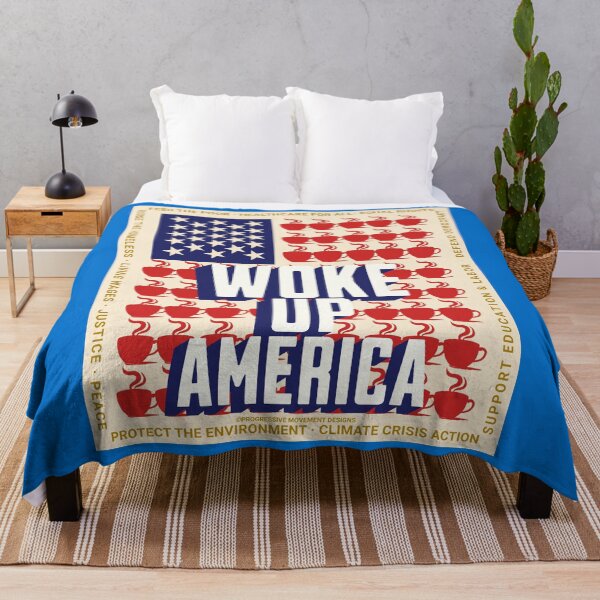 Item preview, PMD00769 Progressive Movement Designs Woke Up America coffee design shows you are woke and support progressive goals for progressive Democrats Independents and Bernie Sanders supporters designed and sold by ProgressiveLeft.