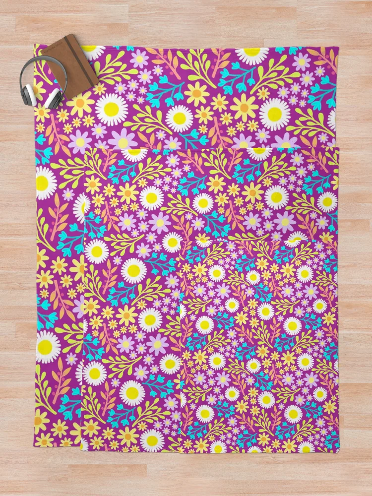 Thumbnail 5 of 6, Throw Blanket, Magenta Spring Flower Pattern designed and sold by AlwaysBeColoring.