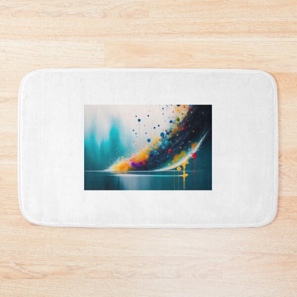 Item preview, Vibrant ink splat background image. A rippling wave of water crashes into the ocean along with multiple exploding, multi-color globules of color. Sufficient blank space for titling. Digital art. designed and sold by Bookwyrm-Bazaar.